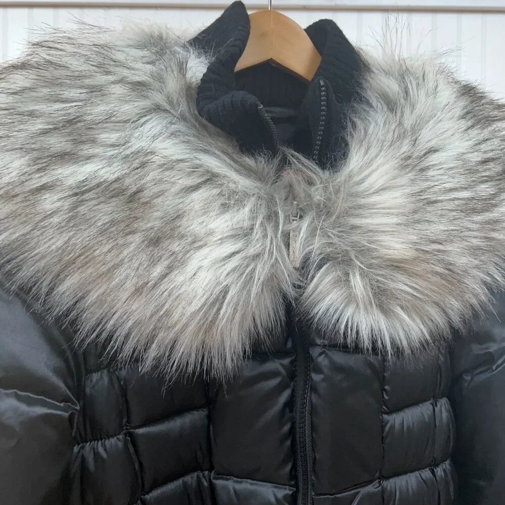Betsey Johnson Women's M Black Puffer Coat Faux Fur Collar Warm Winter Jacket - Picture 7 of 12